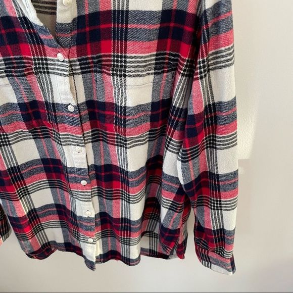 Womens Sz M Madewell Flannel Oversized Ex-Boy Friend plaid shirt Red/White/black - Picture 3 of 6